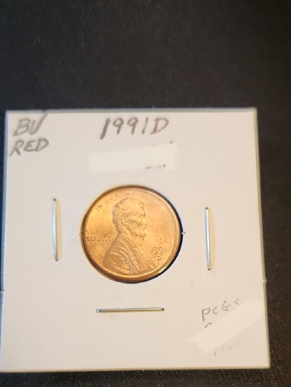 1991-D Lincoln Cent in Cardboard Flip - Copper Red Tone
